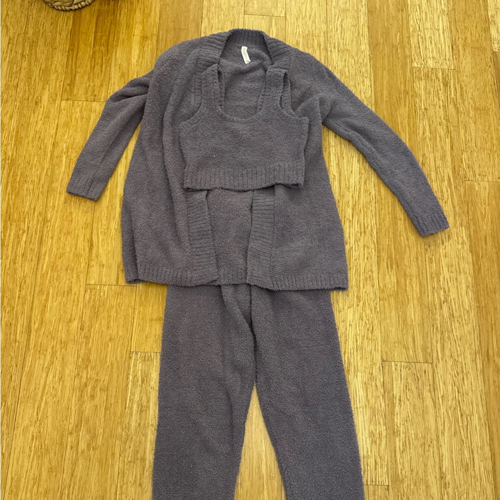 Cozy Gray Knit Cardigan Set